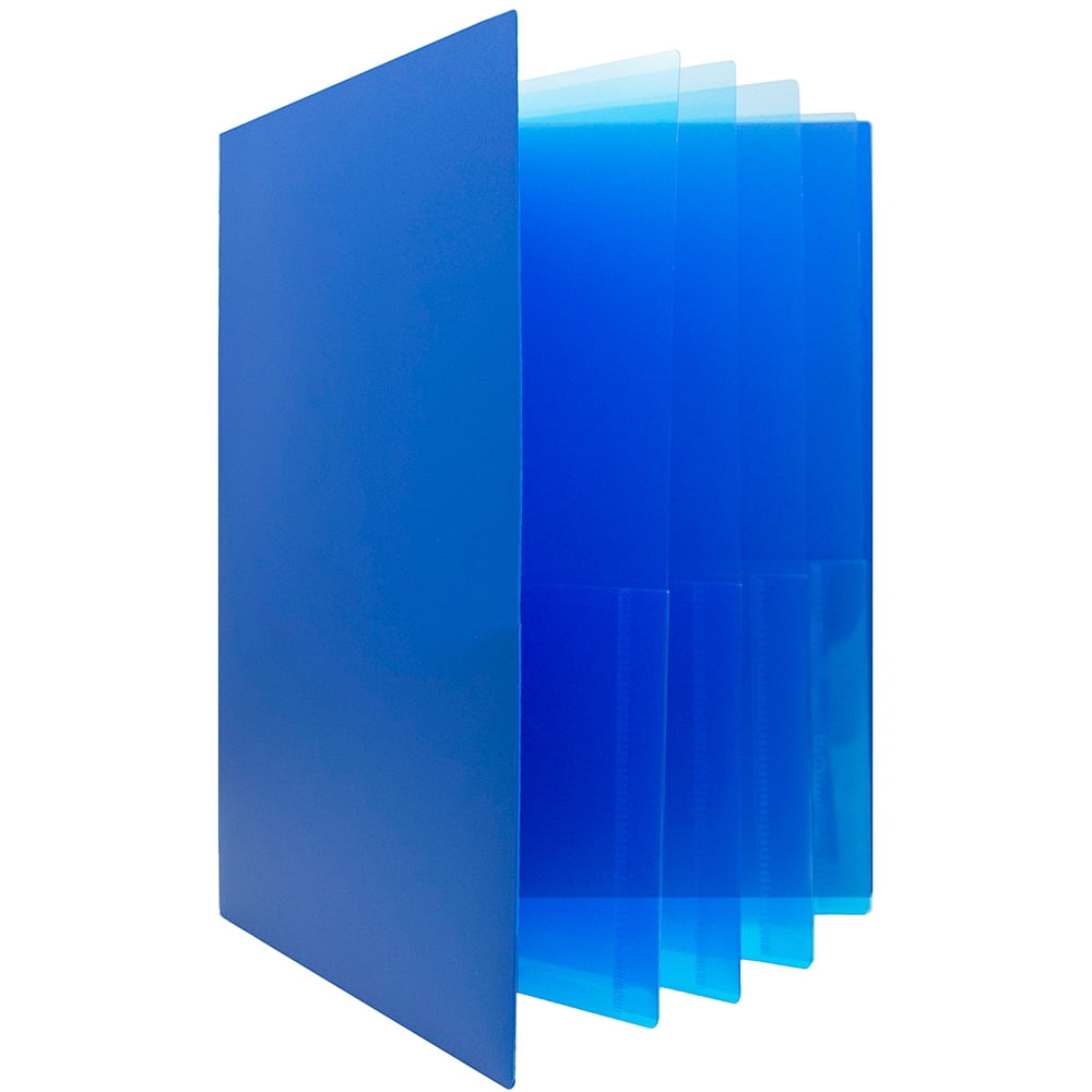 JAM Heavy Duty Plastic Multi Pocket Folders, 10 Pocket, Blue, Sold Individually