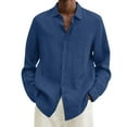 thumbnail image 4 of CNKOO Male Cotton Linen Solid Loose Turn Down Collar Long Sleeve Shirt, 4 of 6