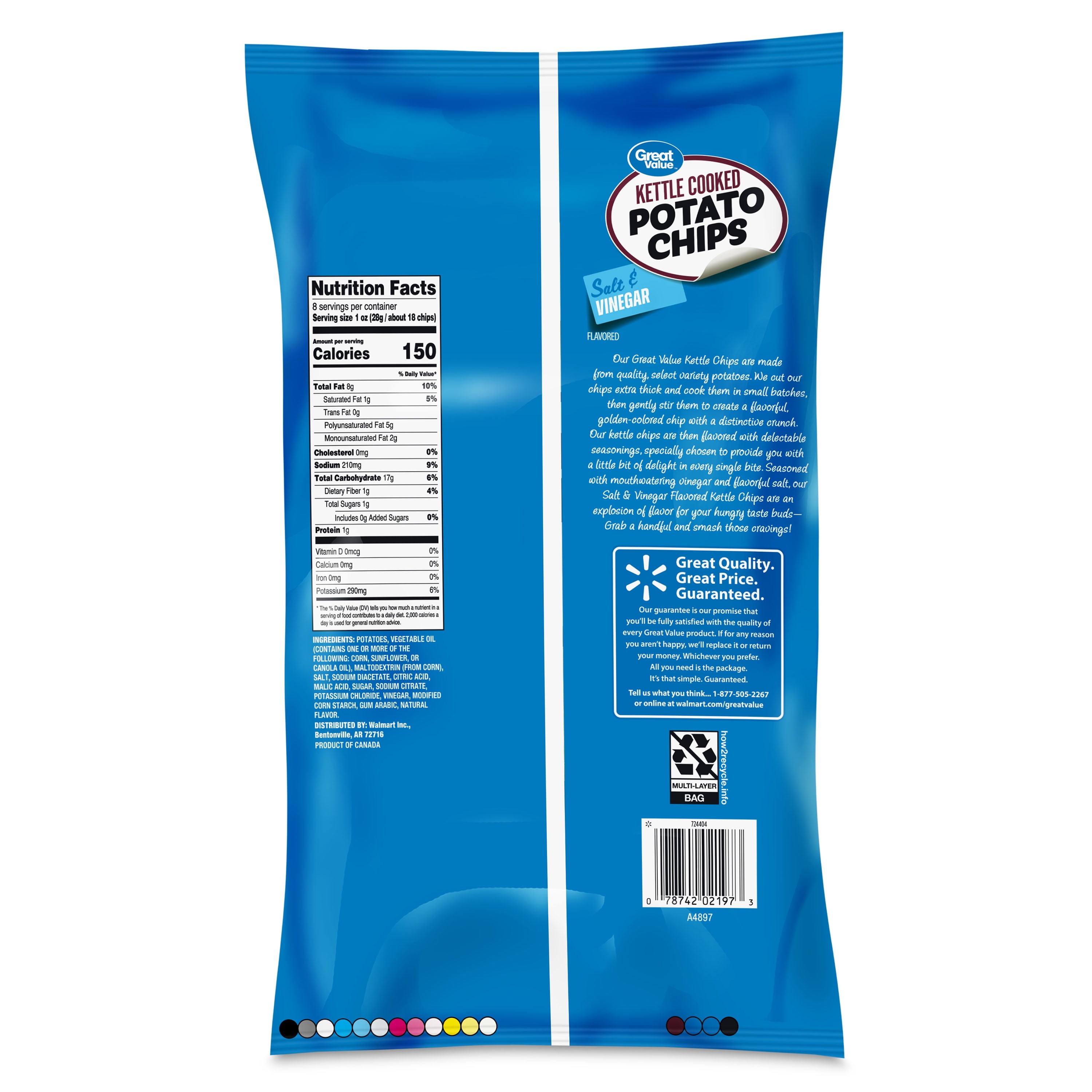Great Value Kettle Cooked Salt and Vinegar Potato Chips, 8 oz