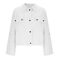 thumbnail image 6 of TKLPEHG Women Fall Clothes Long Sleeve Tops Women Casual Button Lapel Collar Rolled Sleeve Blouses Elastic Waist Work Tops With Pockets (White,S), 6 of 7