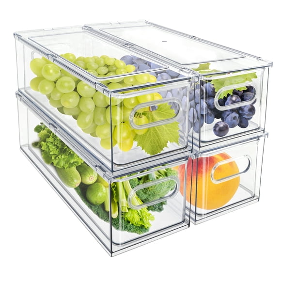 Organizador de cajones para nevera MANO, plástico transparente, 3 pulgadas x 4 pulgadas, apilable