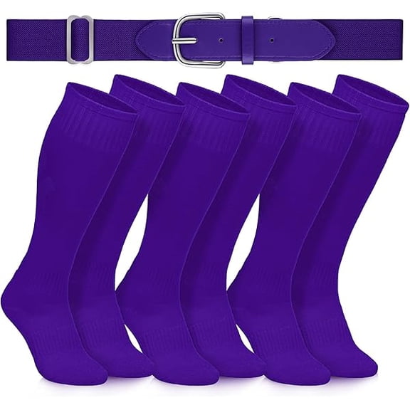Eryueer3 Pairs Baseball Socks and Belt Combo Youth Boys Softball Football Socks and Elastic Baseball Belts for Boys Girls