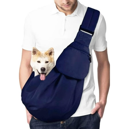 Pet Sling  Hand Free Dog Sling Carrier Adjustable Padded Strap Tote Bag  Shoulder Bag with Safety Belt & Front Pocket for Small Dog Cat Puppy (DBL L)