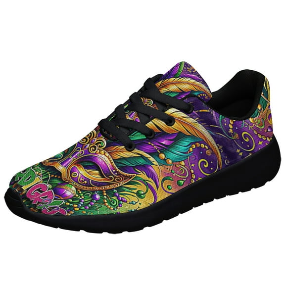 Mardi Gras Masquerade Beads Shoes Sneakers for Women Men Black Size 3.5