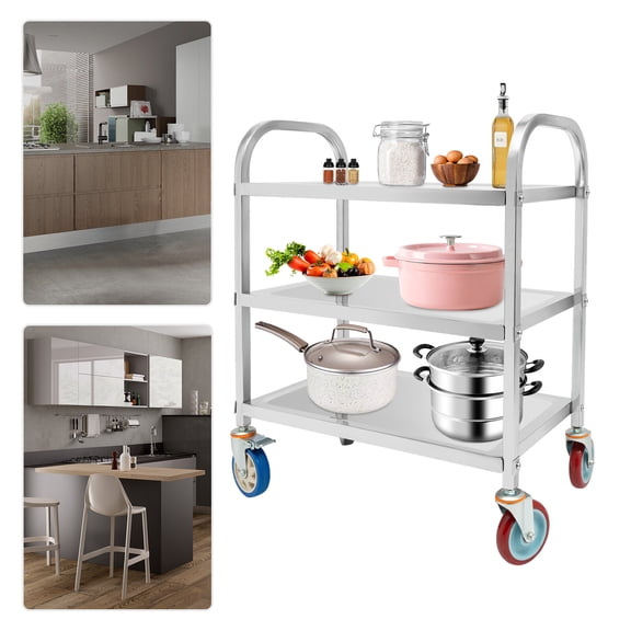 TFCFL 3 Tier Stainless Steel Utility Cart Rolling Storage Cart Kitchen Trolley Serving Cart 420lbs