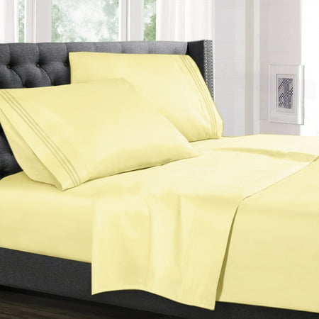 Queen Size Bed Sheets Set Vanilla Yellow, Luxury Bedding Sheets Set, 4