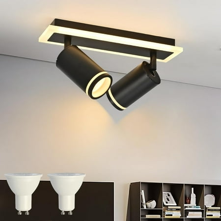 

Plafonnier Led 2 Spots Spot De Plafond Pivotants & Orientable Moderne Éclairage Luminaire Avec Lueur Inférieure 7W+2X5W Gu10 Ampoules Blanc Chaud 3000K Plafonnier Intérieur Pour Cuisine Salon Noir