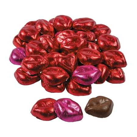 Fun Express - Red Foil Wrapped Choco Lips (1-Lb) for Valentine's Day - Edibles - Chocolate - Non Branded Chocolate - Valentine's Day - 33 (Best Valentines Day Candy)