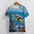 thumbnail image 3 of Nautical Green Sea Turtles Womens Tops Women's Fashion Casual Short Sleeve Flower Print Round Neck Pullover Top Blouse, 3 of 6