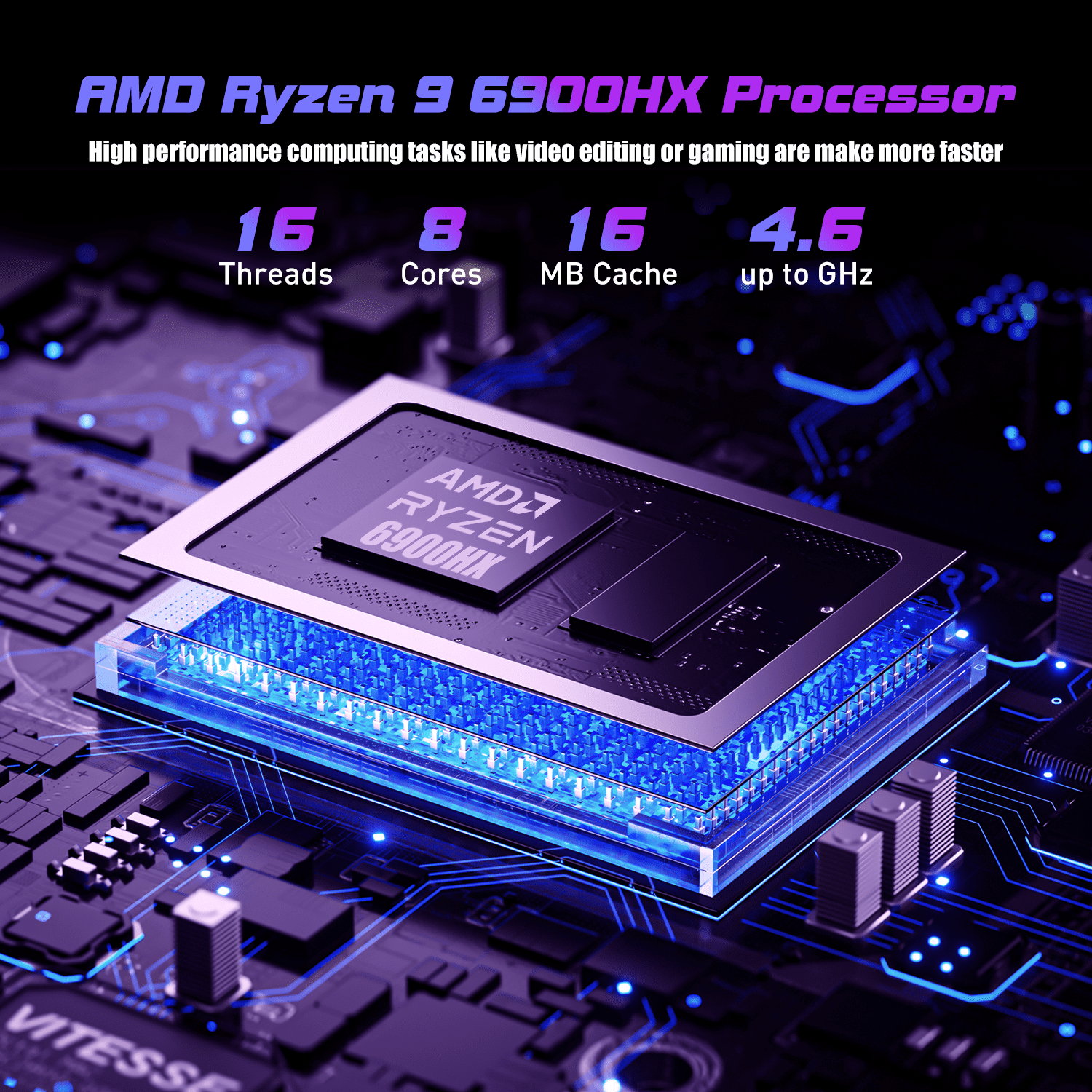 Laptop 16" FHD Gaming Laptop AMD Ryzen 9 6900HX 16GB LPDDR5 512GB NVMe SSD Windows 11 Pro Backlit Keyboard WiFi 6