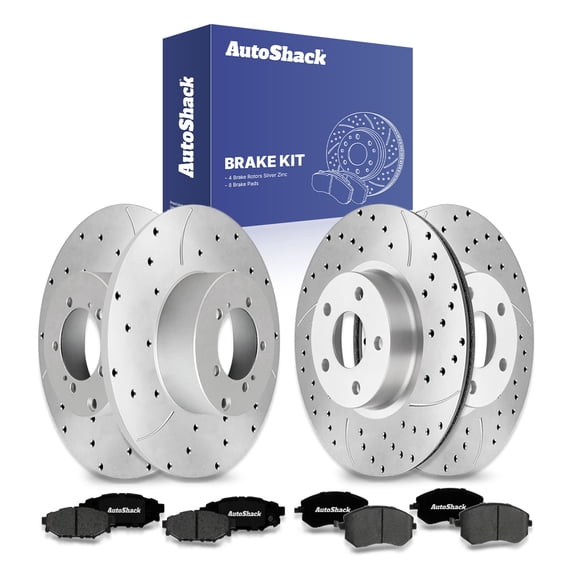 AutoShack Front Vented & Rear Solid Drilled & Slotted Silver Zinc Coated Brake Rotors   Premium Ceramic Pads 12-PC Brake Kit Replacement for 2012-2016 Subaru Impreza SilverShield Pro