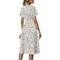 thumbnail image 4 of Women Summer Floral Print V-Neck Dress Short Sleeve High Waist Midi Slim-Fit A-Line Dresses Beach Streetwear, 4 of 13