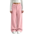thumbnail image 2 of hotojiny Girls Corduroy Pants Casual Loose Wide Leg Kids Trousers with Pockets Comfy Pull on Plain Uniform Pants(Pink,15-16 Years), 2 of 8