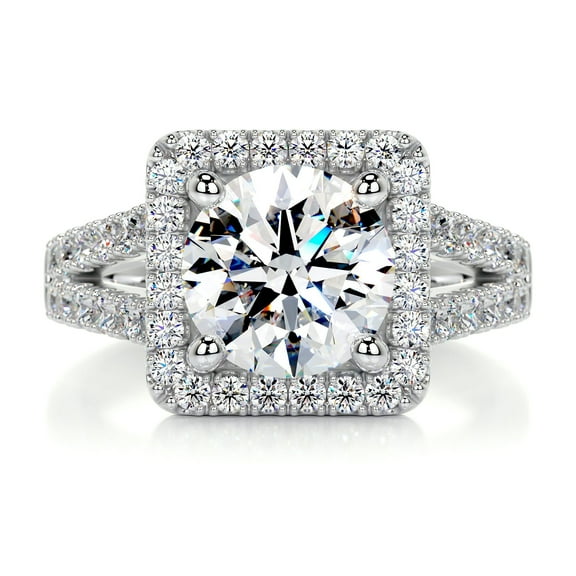Edge Jewel 1.9 Ct Round Cut Brilliant Moissanite Ring For Women's - 14K White Gold Plated Moissanite Ring for Her - Split Shank Moissanite Ring for Her - Engagement Wedding Ring for Women's