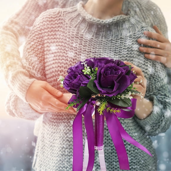 Clearance,olkpmnmk Valentine's Day Romantic Wedding Bouquet Crystal Silk Roses Bridal Wedding Hand Bouquet Bridesmaid Holding Artificial Fake Flowers Eternal Flower Love,Home Decor,Fake Flowers