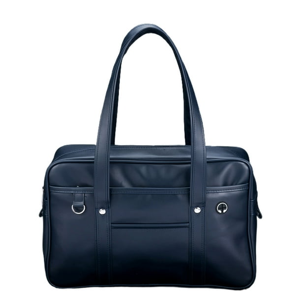 Minnieouse Bolso de hombro de PU informal japonés, uniforme de estudiante de secundaria, bolso para ordenador portátil, ligero y portátil Bolsas de mensajero y de hombro Azul oscuro