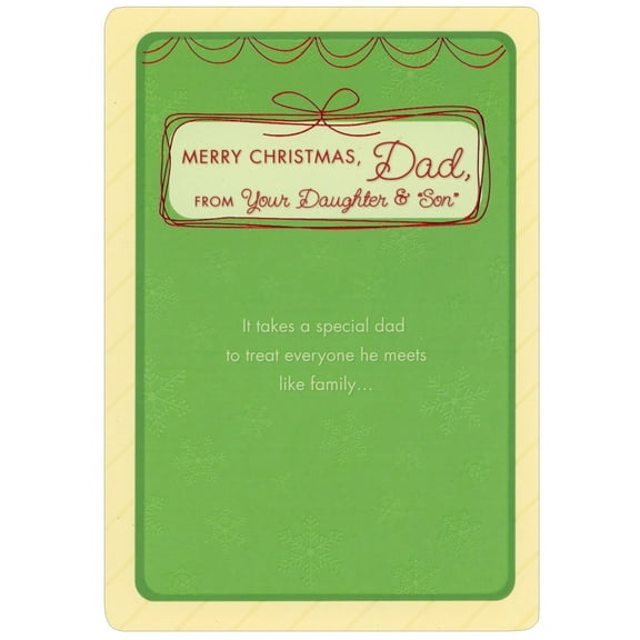 Designer Greetings It Takes a Special Dad: Snowflakes on Green Christmas Card from Daughter and 'Son'
