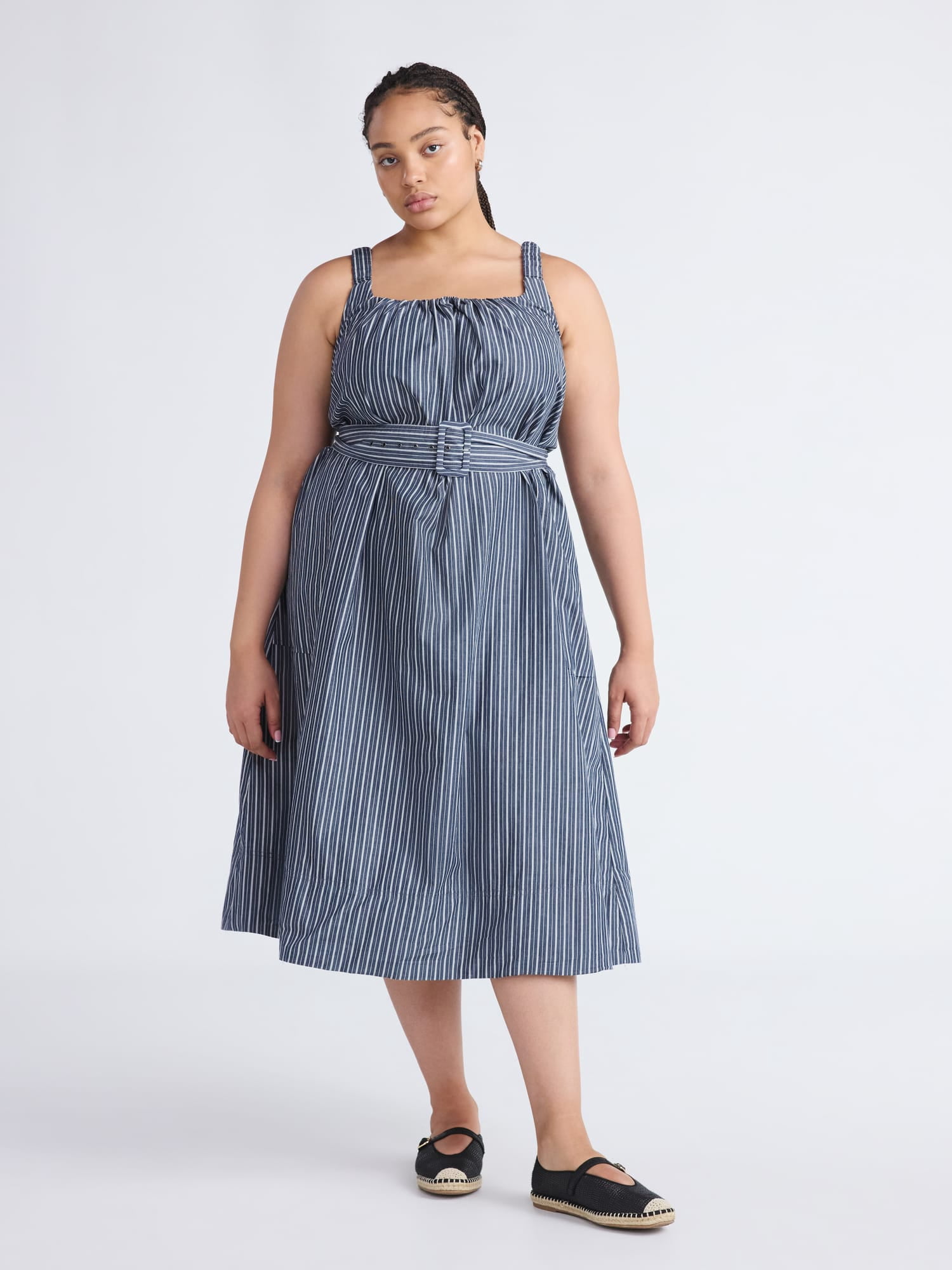 Free Assembly Women's and Women's Plus Belted Cotton Utility Midi Dress, Sizes XS-4X