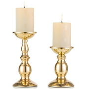 2 Pcs Gold Pillar Candle Holders Candlestick for 3" Pillar Candles Gifts for Wedding, Party, Home, Spa, Reiki, Votive Candle (S   L)
