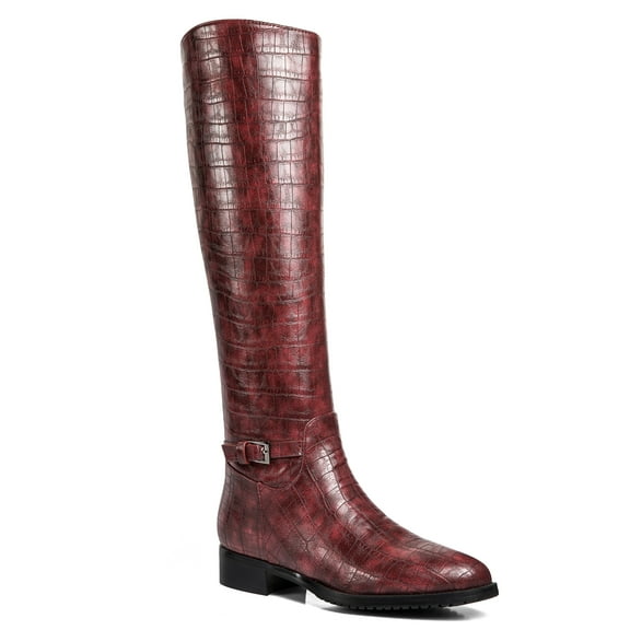 Ferwind Women's Riding Boots Textured Upper Low Heels Adult Burgundy  8