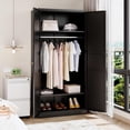 thumbnail image 3 of Metal Armoire Wardrobe Closet with 2 Doors 72'' Wardrobe Cabinet with Hanging Rail Metal Closet with Adjustable Shelves for Bedroom Require Assembly (Black, 72inch), 3 of 16