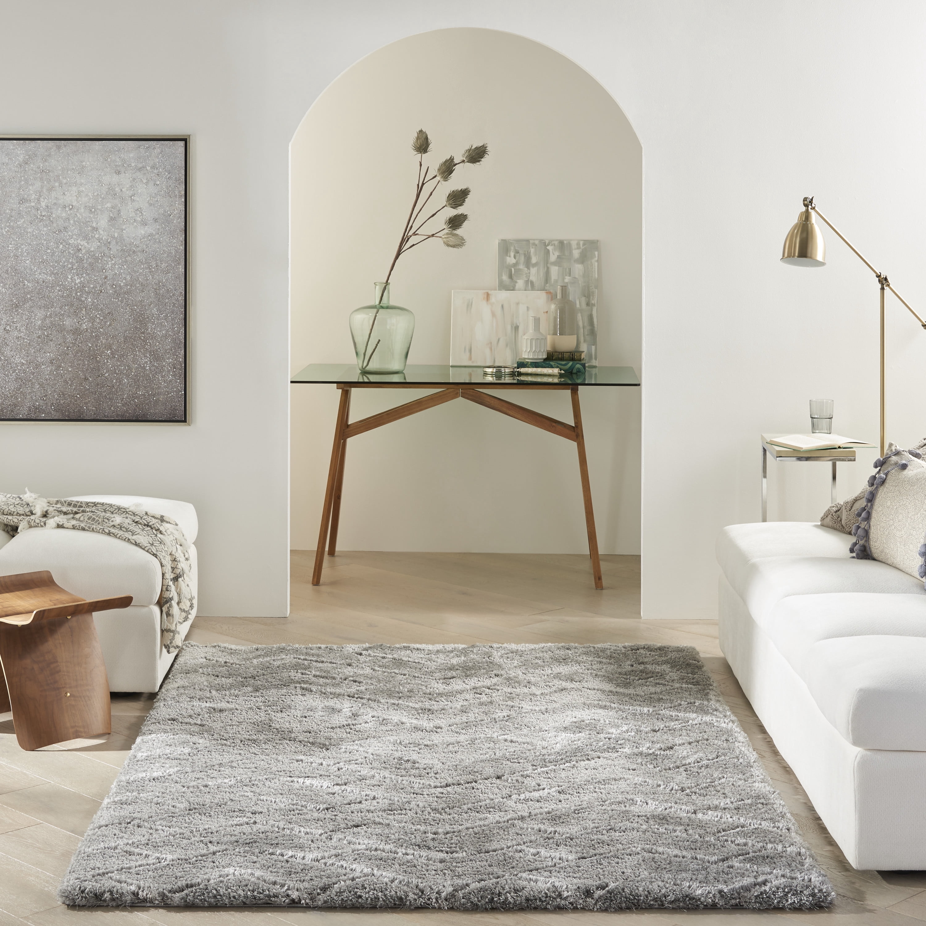Nourison Dreamy Shag Abstract Contemporary Grey 4' x 6' Area Rug