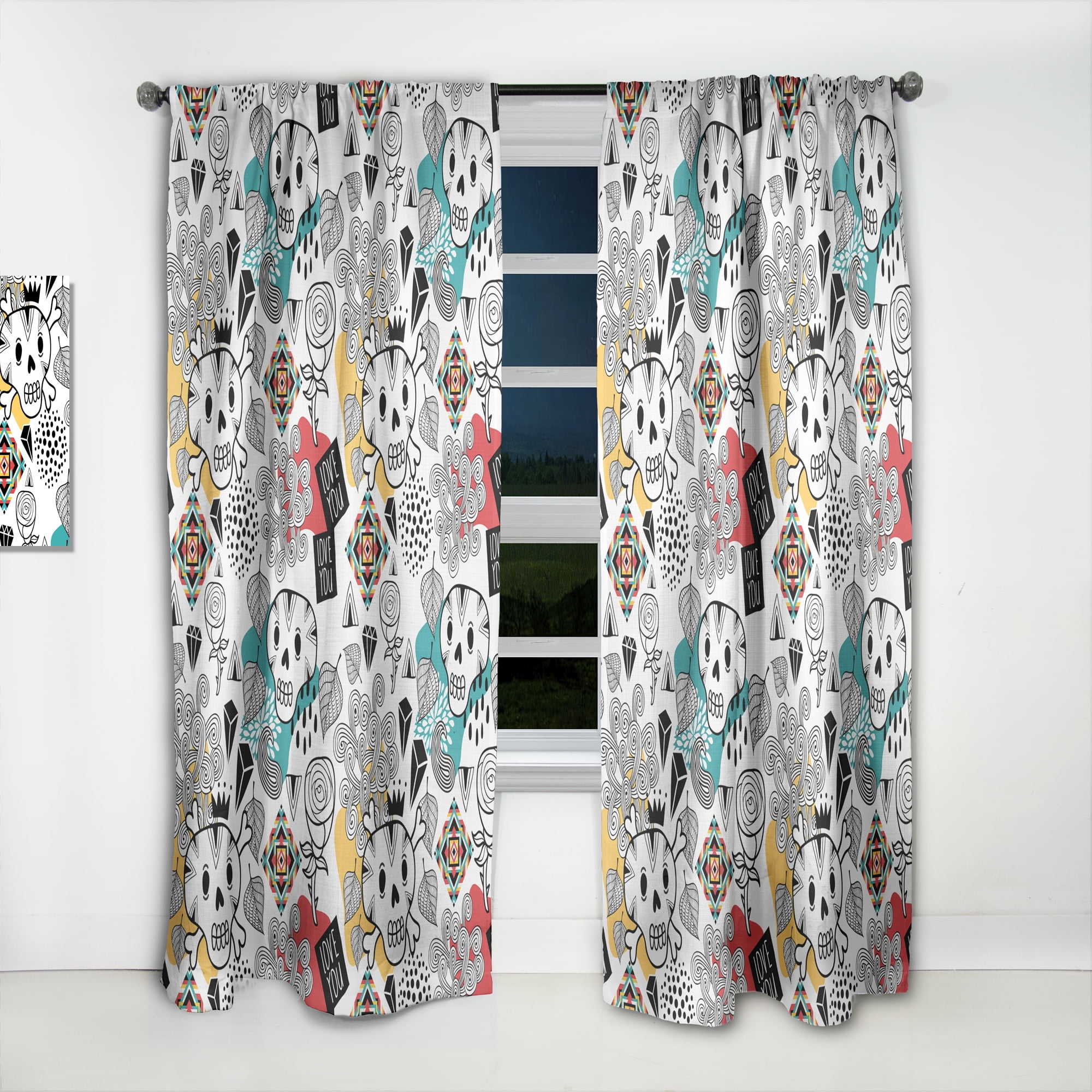 Designart 'Whales and Botanical Pattern' Modern Curtain Panel