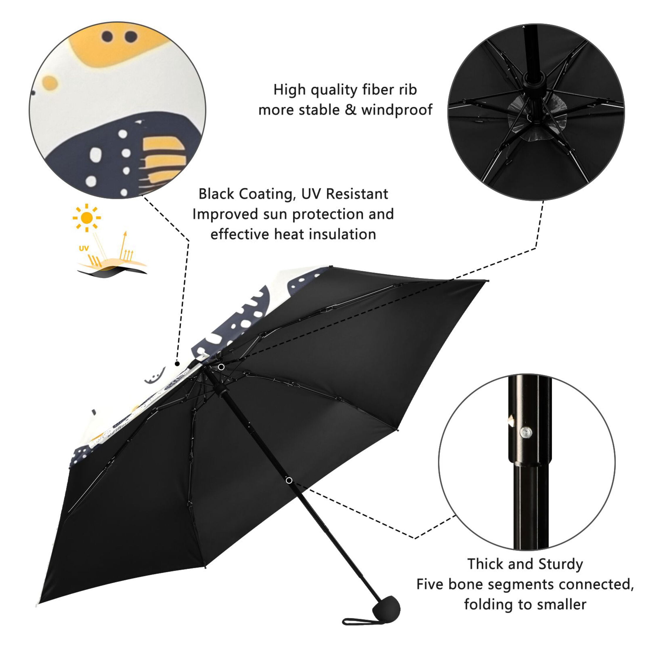Irregular Dots Design Umbrellas for Sun Auto Open Close UV50+ Waterproof 5-Fold Compact Fiberglass Frame