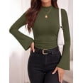 thumbnail image 4 of PRETTYGARDEN Womens Long Sleeve Shirts Fall Bell Sleeve Mock Turtleneck Ribbed Going Out Tops Casual Ruched Y2K Clothes, 4 of 8