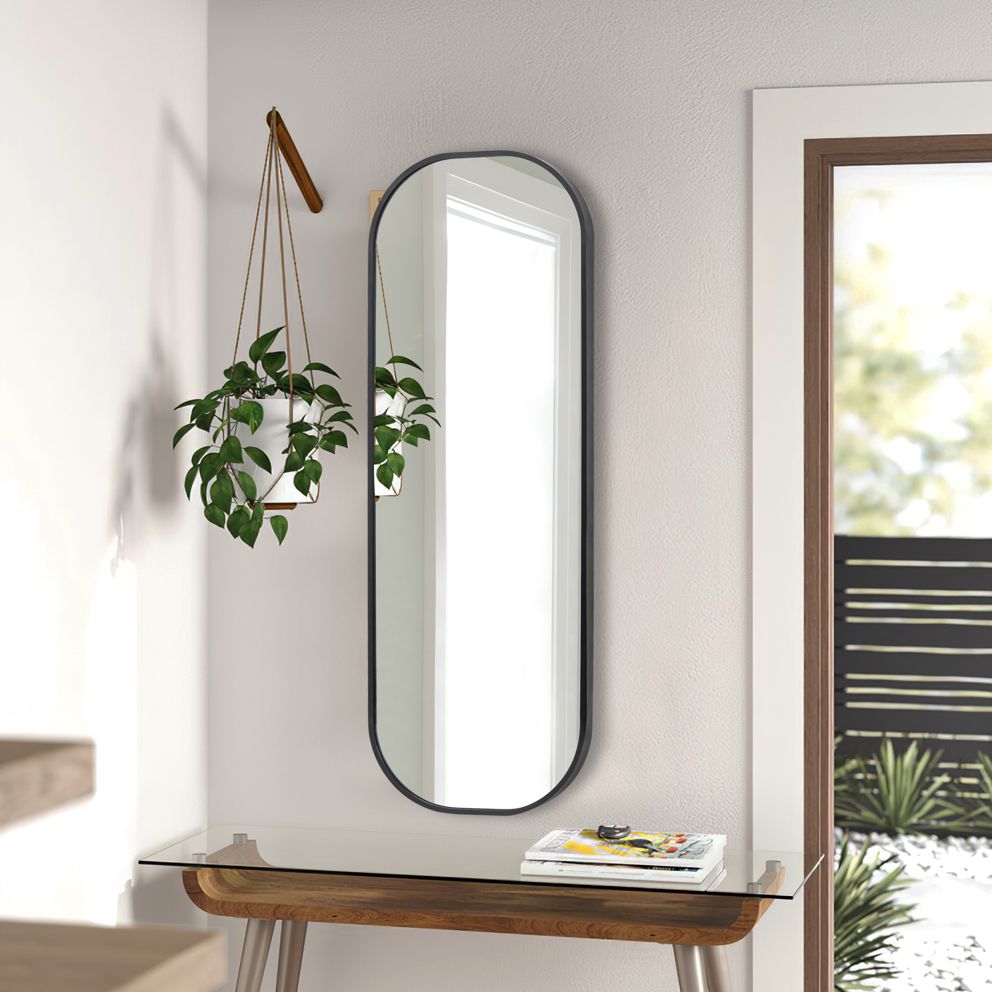 40"x14" Aluminum Alloy Frame Mirror Round Corner Full Length Floor Mirror Black