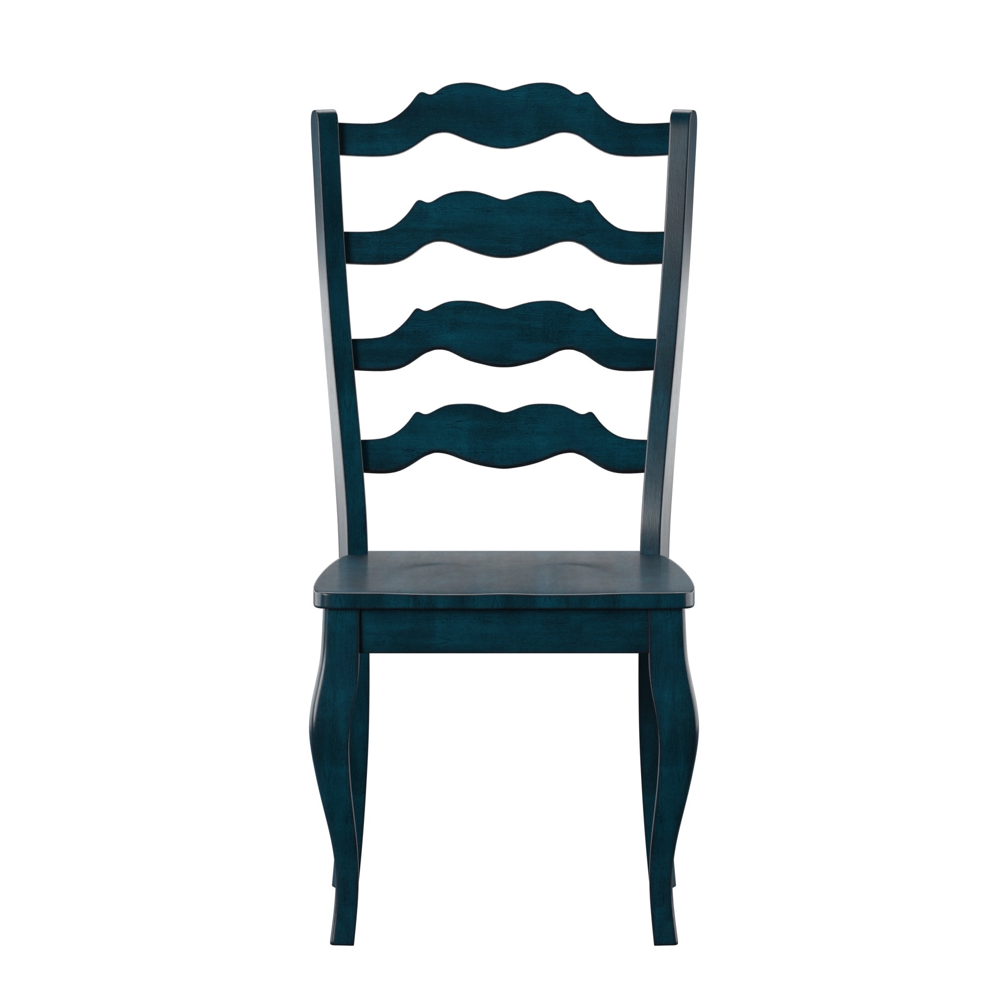 Weston Home Farmhouse French Ladder Back Wood Dining Chairs, Set of 2, Antique Dark Denim Blue