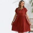 thumbnail image 2 of Womens Summer Midi Dress Casual Short Sleeve Cotton Linen Dress Flowly Beach Tunic Sundresses with Pockets 2025 M red, 2 of 9
