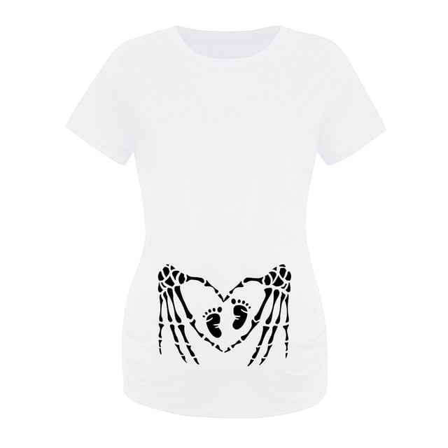 Hauts de Maternité Halloween pour Femmes Chemise de Grossesse Imprimée Drôle Confortable Extensible