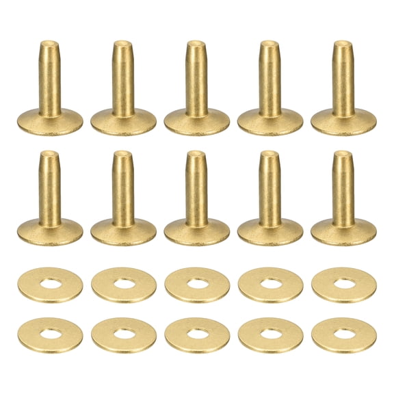 Uxcell 10 Set 12x4x14mm Solid Brass Rivets and Burrs Leather Fastener, Gold Tone