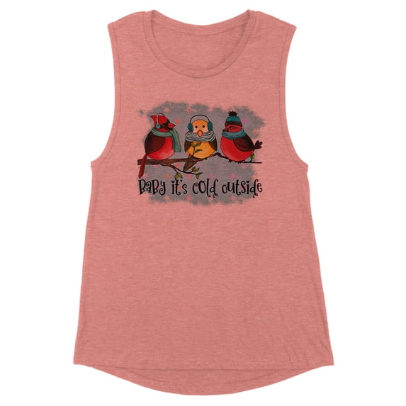 Birds It's Cold Outside Women's Muscle Tank Small Desert Pink
