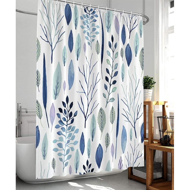 F4 Cortinas De Ducha Cortina De Ducha Floral Cortina De Ducha De Hoja Plantas Cortina De Ducha Tropical,Cortinas De Ducha De Tela Impermeables para Baño con 12 Plasti