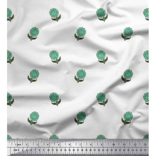 Soimoi Polyester Crepe Fabric Leaves & Floral Block Print Fabric by The Yard 52 Inch Wide