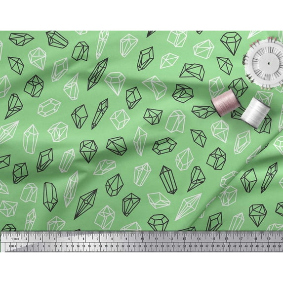 Soimoi Green Cotton Duck Fabric Crystal Stone Geometric Printed Craft Fabric by the Yard 56 Inch Wide