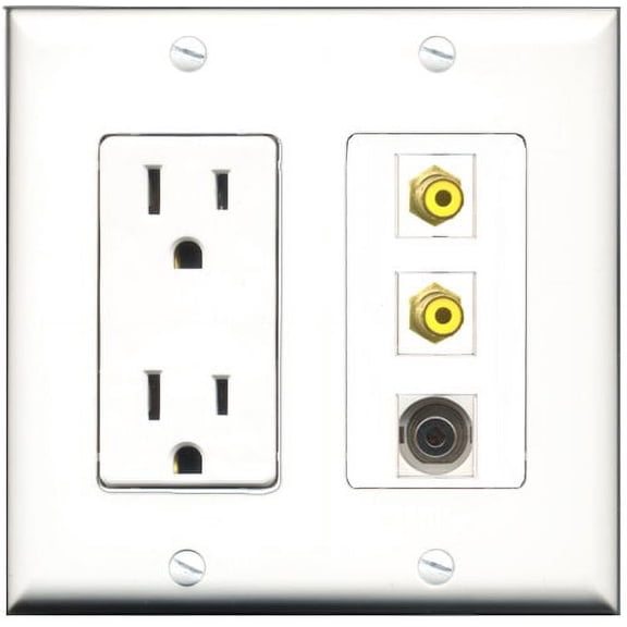 RiteAV - 15 Amp Power Outlet 2 Port RCA Yellow 1 Port 3.5mm Decorative Wall Plate