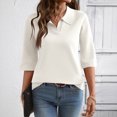 thumbnail image 5 of Women's Knit Polo Sweater, Notch V-Neck 3/4 Sleeve Lightweight Pullover Pullover for Casual Office Commute & Dating, White, XL, 5 of 7