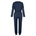 thumbnail image 5 of lcziwo Women's Solid Color 2 Piece Jogger Set Tracksuit Crewneck Long Sleeve Tops and Drawstring Long Sweatpants Outfits Lounge Sets 2025 Navy L, 5 of 5