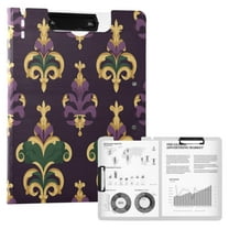 FORMRS A4 Clipboard Folder with Pen Holder Horizontal Foldable School Office Binder, Gold and Purple Floral Pattern