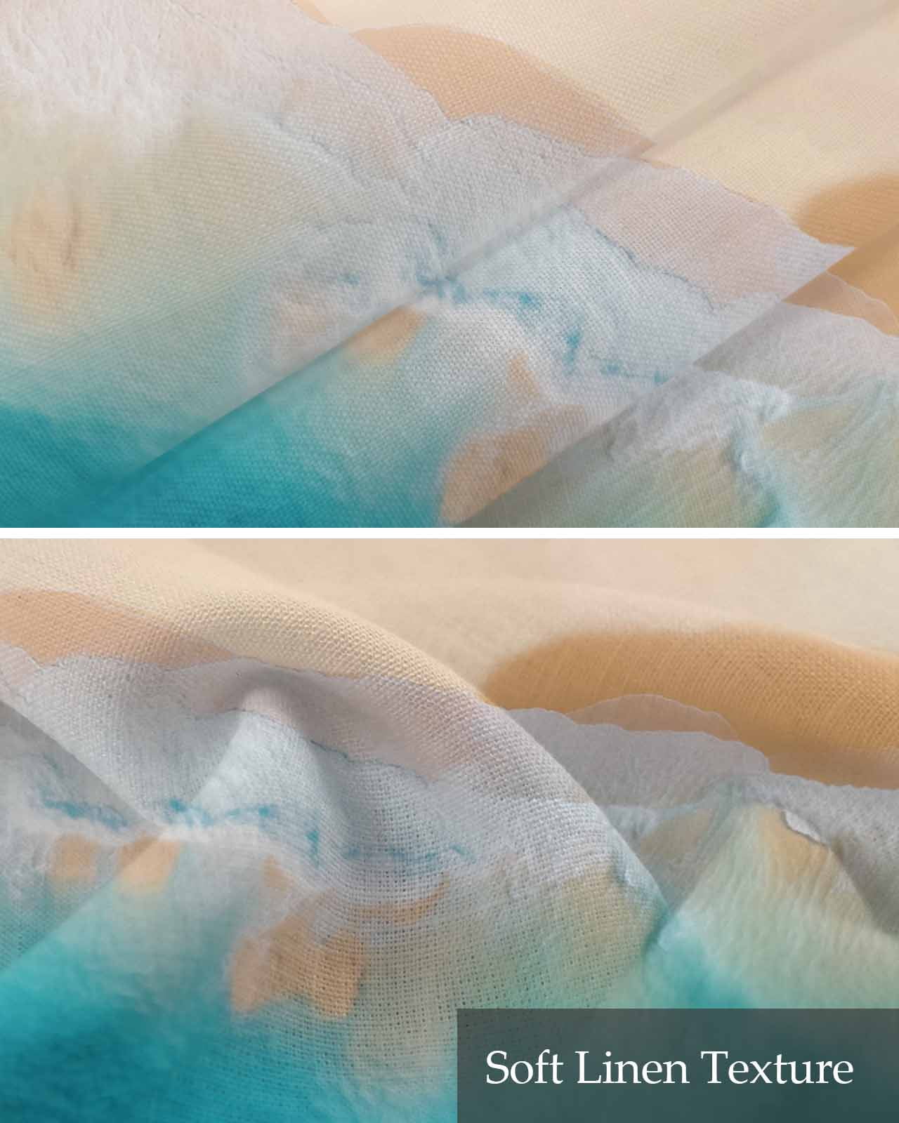 Turquoise Ocean Linen Curtain Valance for Bedroom/Bathroom/Kitchen/Office/Living/Dining Room Windows,Nautical Coastal Seaside Wave Smear Art Pocket Topper Drapes Decorative Cafe Drapery Panel 54x18