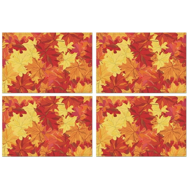 Ensemble de 4 Sets de Table Feuille d'Érable Hiver Récolte de l'Action de Grâce Automne Durables en Lin 12 X 18 Pouces Sets de Table pour Cuisine Salle à Manger