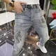 thumbnail image 3 of Pantalones vaqueros ajustados con estampado gráfico para hombre, pantalones vaqueros ajustados estilo punk con diamantes de imitación, pantalones vaqueros ajustados y holgados de estilo gótico para in, 3 of 4