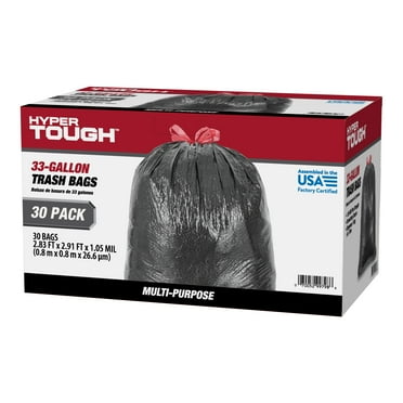 Hyper Tough 33-Gallon Drawstring Multipurpose Clean-Up Trash Bags, 1.05 MIL, 30 Bags