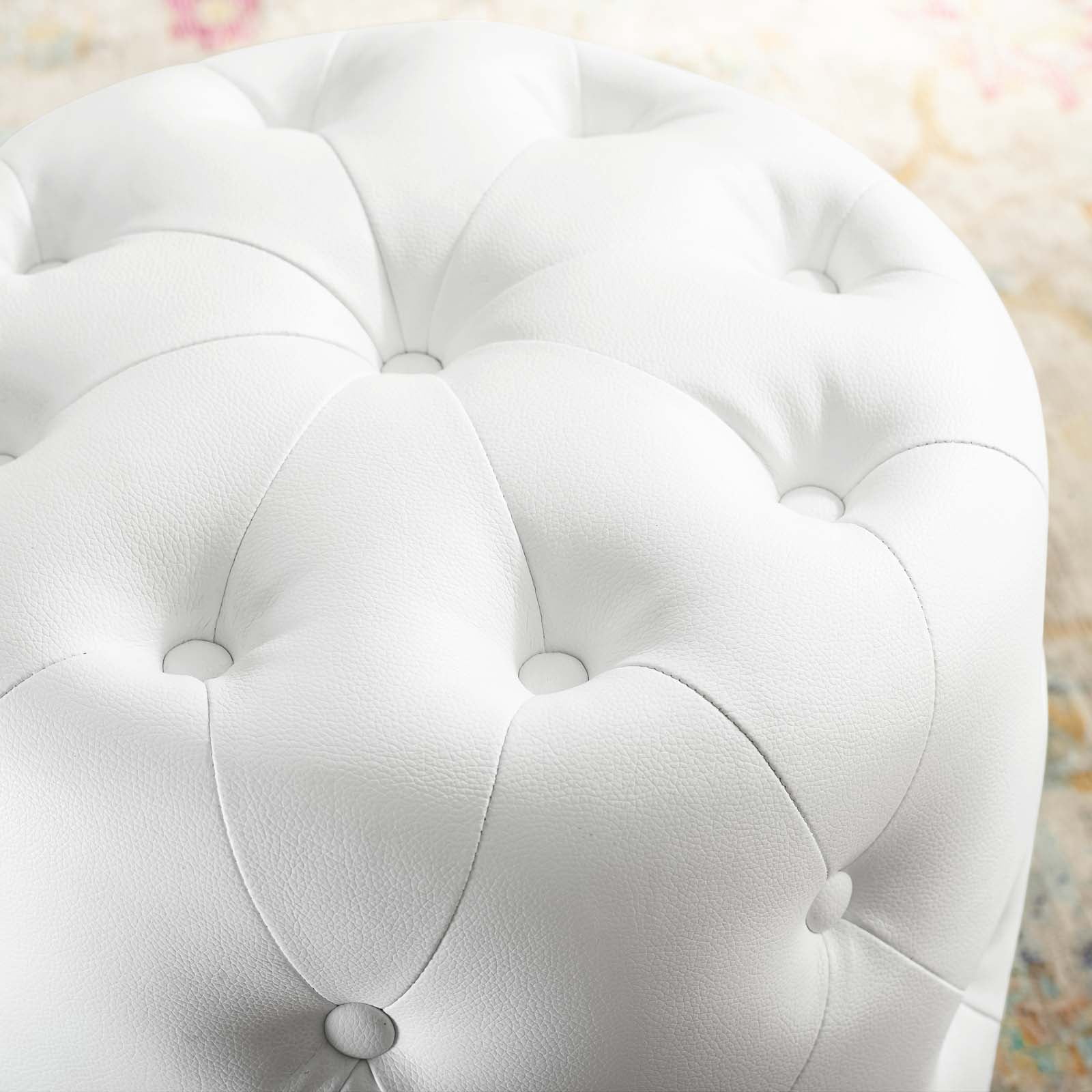 Modway Amour Tufted Button Round Faux Leather Ottoman in White