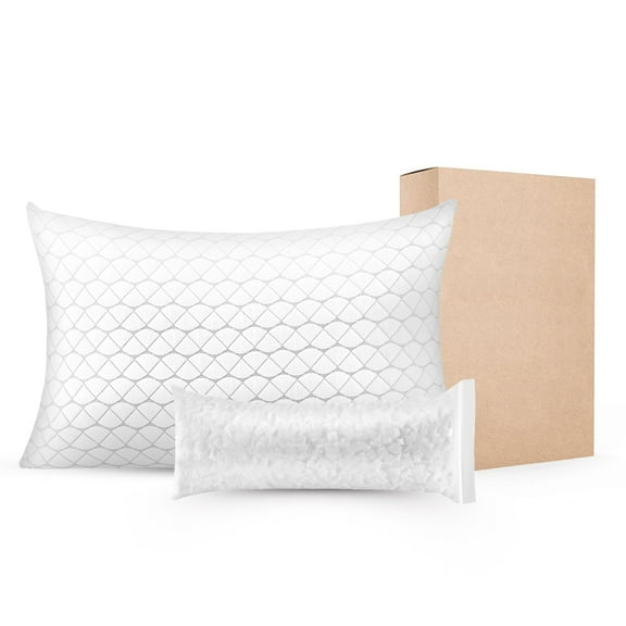 KFFKFF Queen Size Bed Pillow for Sleeping, Adjustable Memory Foam Fill with Supportive Design, Includes Natural Fiber Pillowcase, Suitable for Back, Stomach, and Side Sleepers