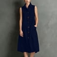 thumbnail image 5 of ClodeEU Women's Collared Sleeveless Button Down Linen Midi Dress,Casual Sundress with Pockets Navy,Women's Plus S, 5 of 6