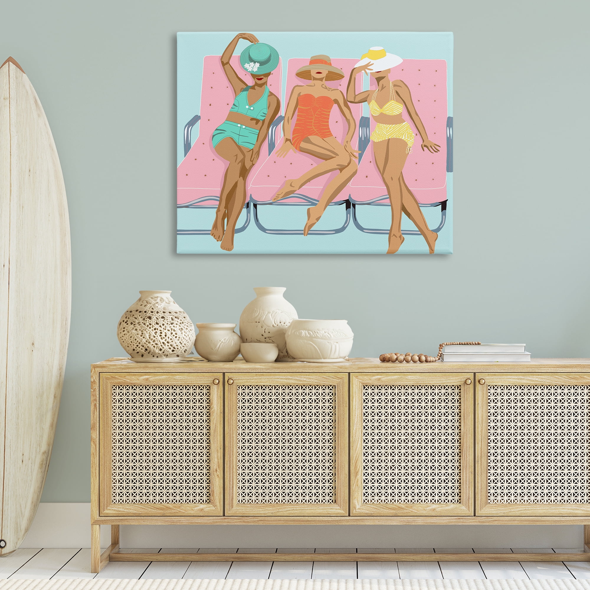 Stupell Industries Glam Beach Friends Novelty Painting Gallery Wrapped Canvas Art Print Wall Art, 48 x 36